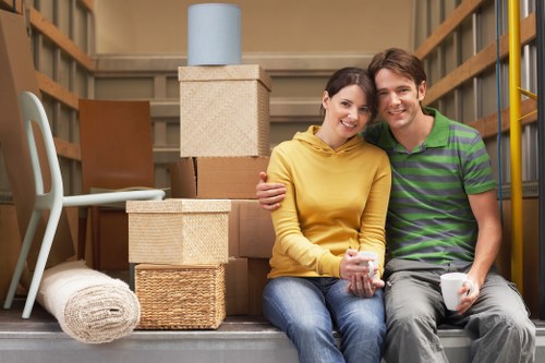 Packed boxes and furniture ready for secure storage during a move in Hayes